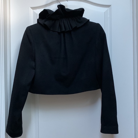 Milly 🖤New York Black Ruffle Collar Crop Cropped Wool Silk Jacket Coat Italy - Picture 5 of 16